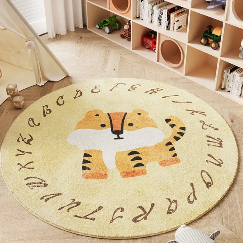 Cartoon Round Creative Living Room Carpets Beige Cute Animal Bedroom Decoration Carpet Comfortable Short Plush Home Rug Alfombra