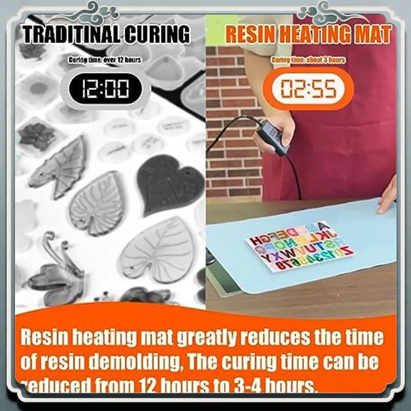 Conjunto de almofada de aquecimento de resina durável com temporizador e tampa, almofada de cura de resina, conjunto de almofada de secagem epóxi para chaveiros, entusiastas do diy plugue da ue