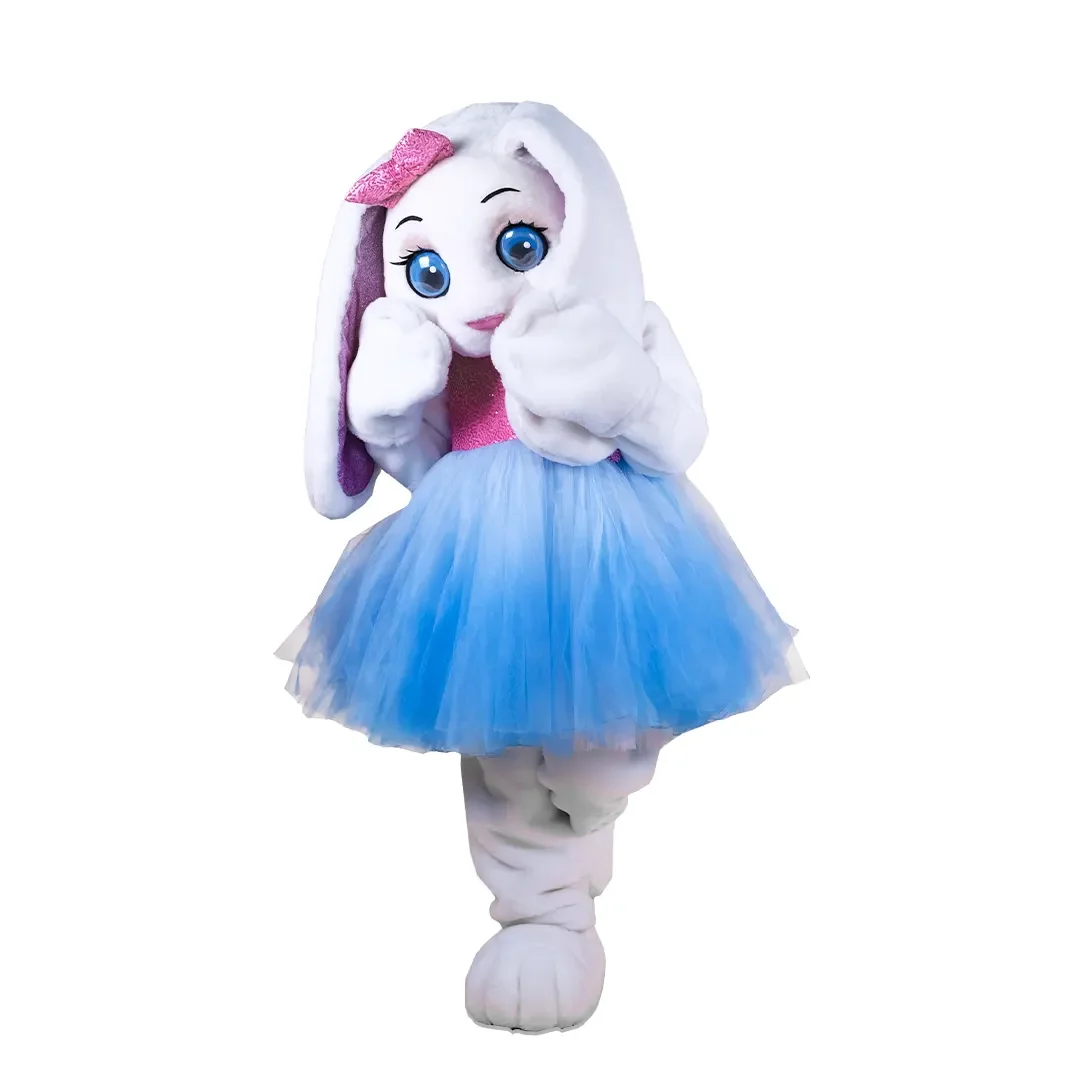 

Костюм-маскот Взрослый Пасхальный Кролик: Белый костюм кролика для Хэллоуина, карнавала, выступлений, сине-розовый нарядный костюм, рекламный костюм