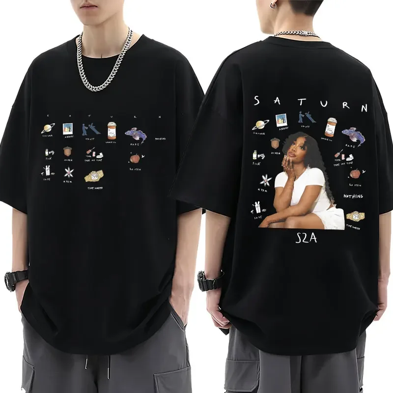 Rapper SZA Music Saturn Graphic T Shirt Men Women Fashion Harajuku T-shirt Cotton Casual Oversized Tees Streetwear Y2K Clothes