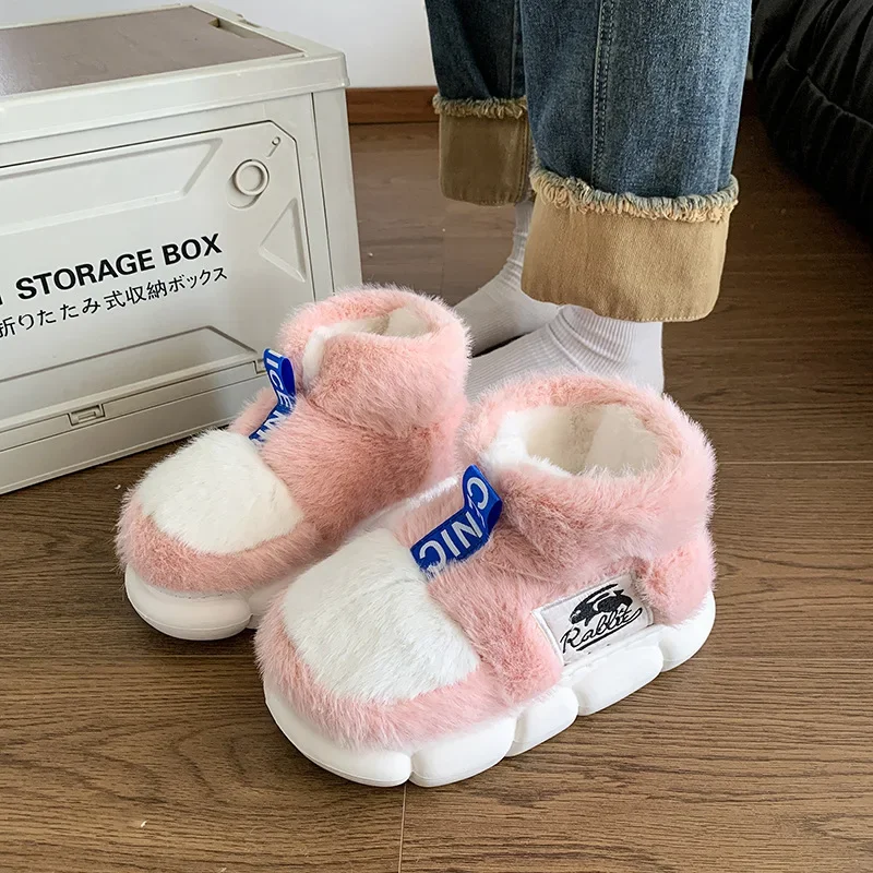 Women Indoor Cotton Slippers Cute Cartoon Dog Winter Warm Shoes Couples Home Floor Slides Anti-slip Female Male House Footwear