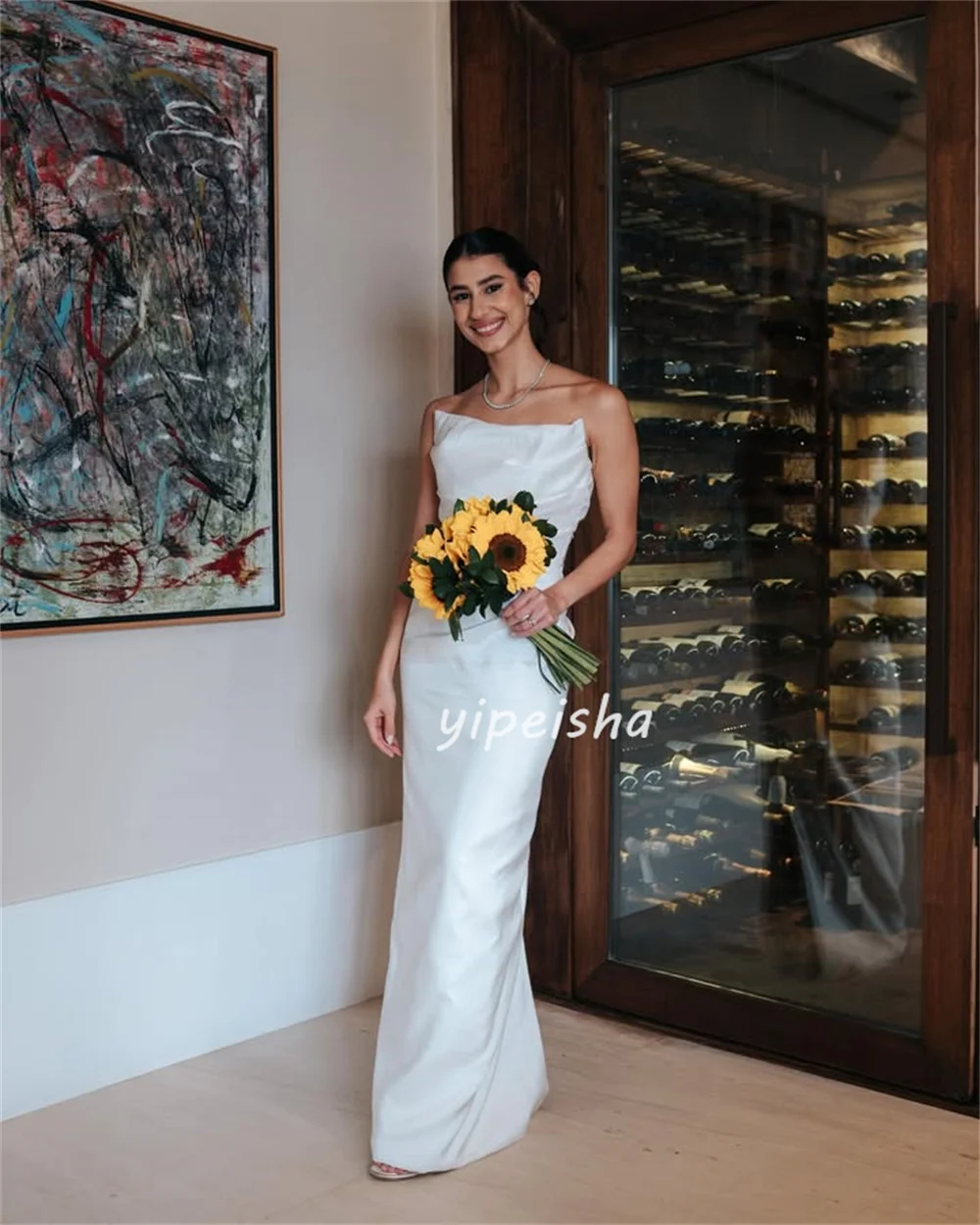 Customized Elegant Simple Button Pleat Straight Strapless Long Dresses Bespoke Occasion Dresses Sizes Available Modern Style