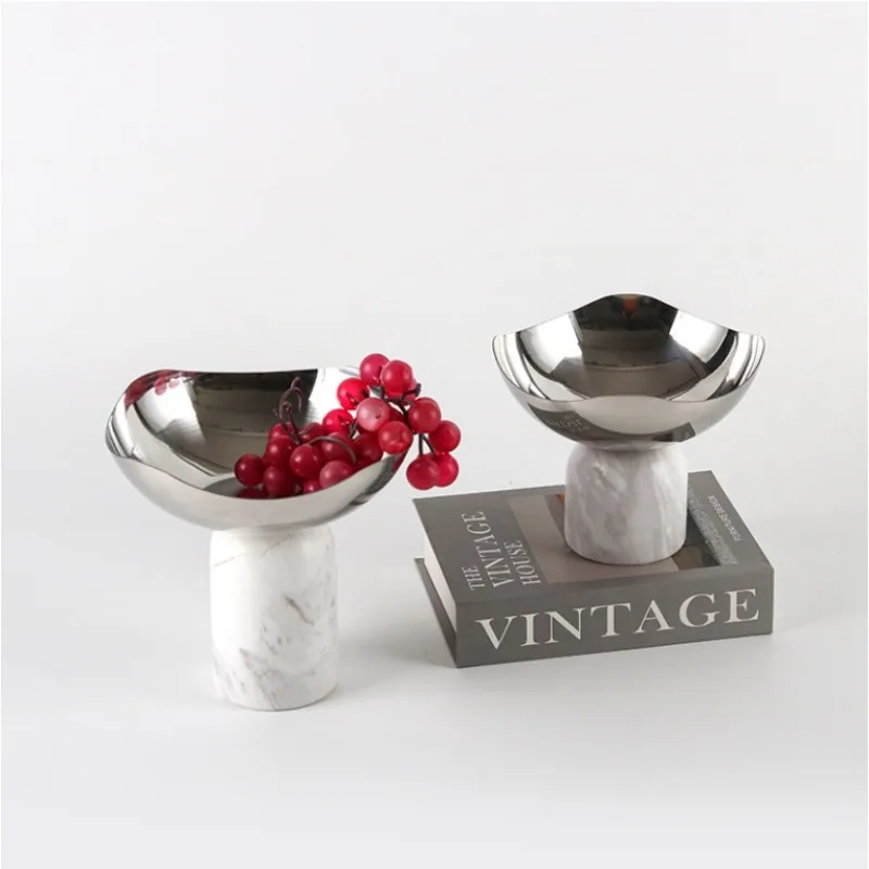 Simple and creative marble high-footed fruit tray ornament, desktop hotel, homestay, living room, dried fruit tray ornament