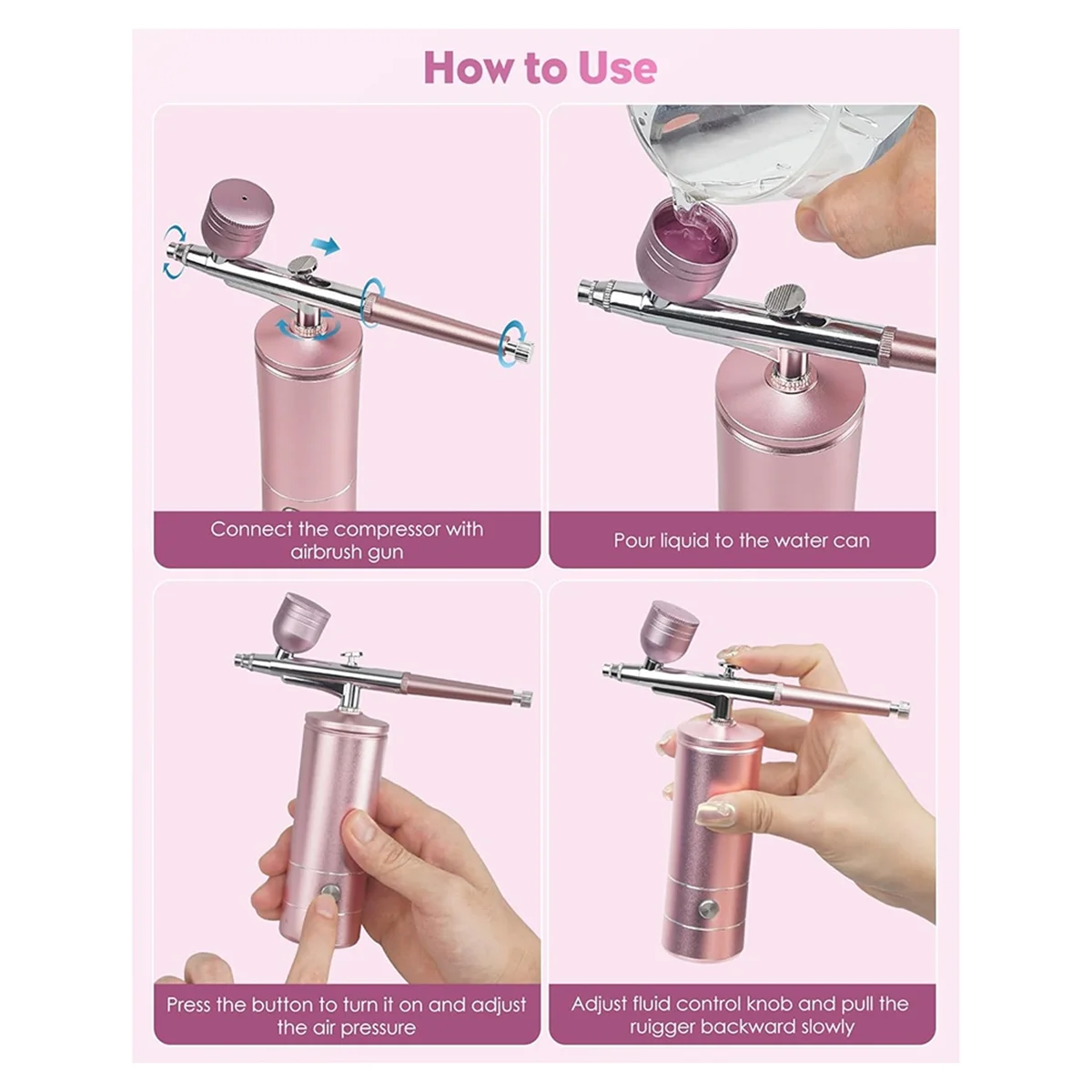 

PA-Airbrush Kit with Compressor, Portable Nail Spraygun, Rechargeable Cordless Airbrush Set, Handheld Airbrush Machine