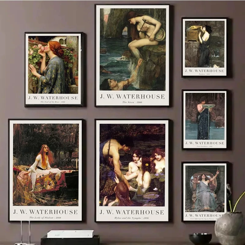 Vintage John William Waterhouse Art Print The Siren Miranda Pandora Classic Portrait Canvas Poster Pre-Raphaelite Wall Art Decor