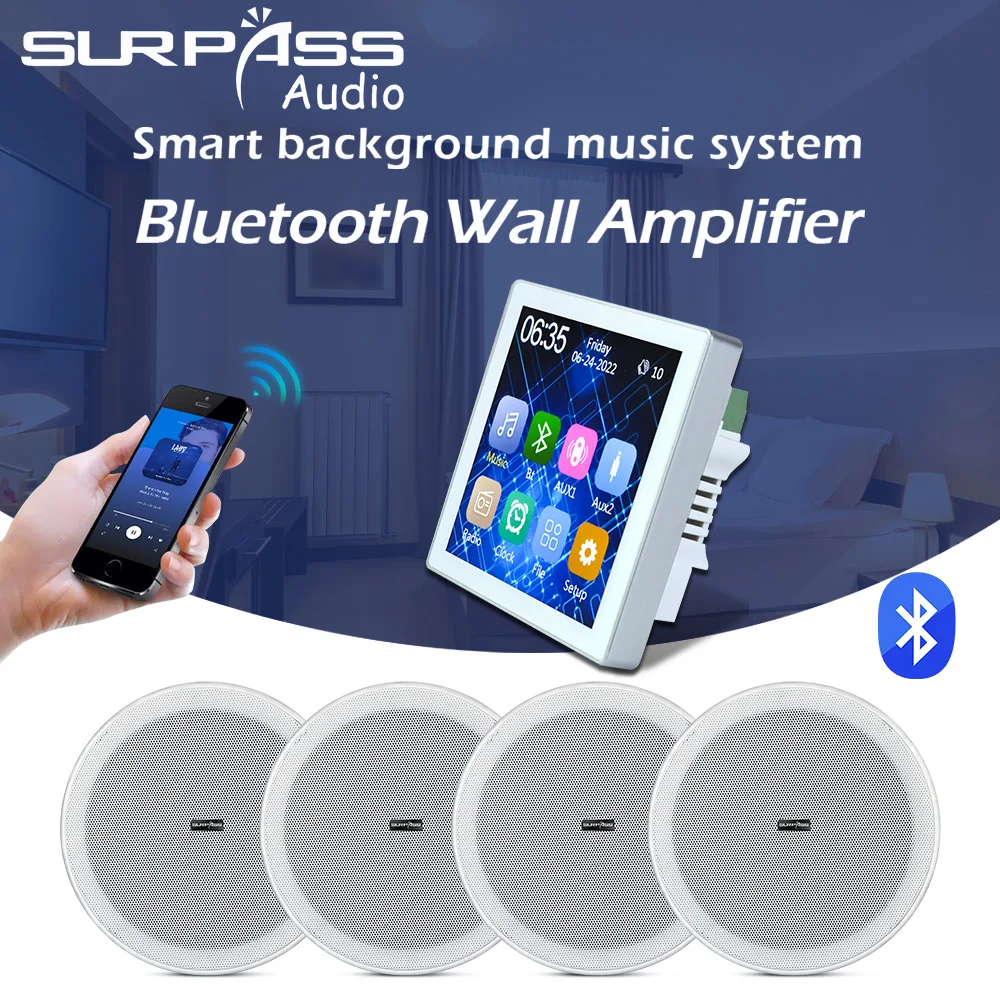 

4'' 20W Touch Screen Bluetooth Wall Amplifier Support Doorbell Phone Control Audio Input Intelligent Background Music System Kit