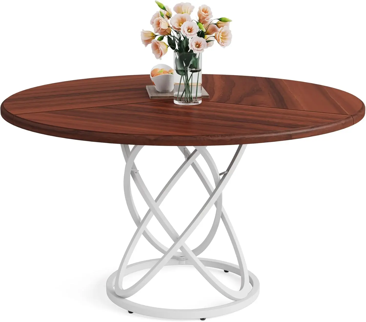 

Round Dining Table for 4, 47 Inch Modern Kitchen Table Dining Room Table, Dinner Table with White Metal Base for Kitchen