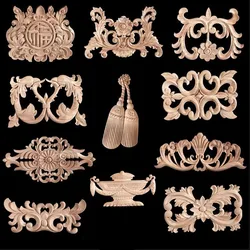 Wood Molding Decoration Frame Corner Onlay Unpainted Wood Carved Applique Furniture Home Door Decor Decoration Accessories