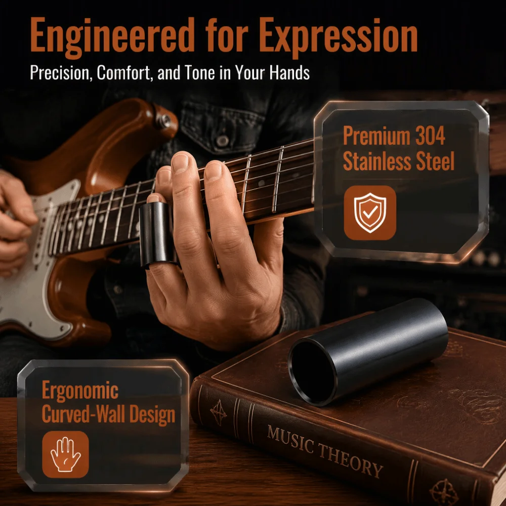 60mm Length Guitar Slide Bar Smooth Surface 304 Stainless Steel Metal Guitar Slide Black String Instrument Slide