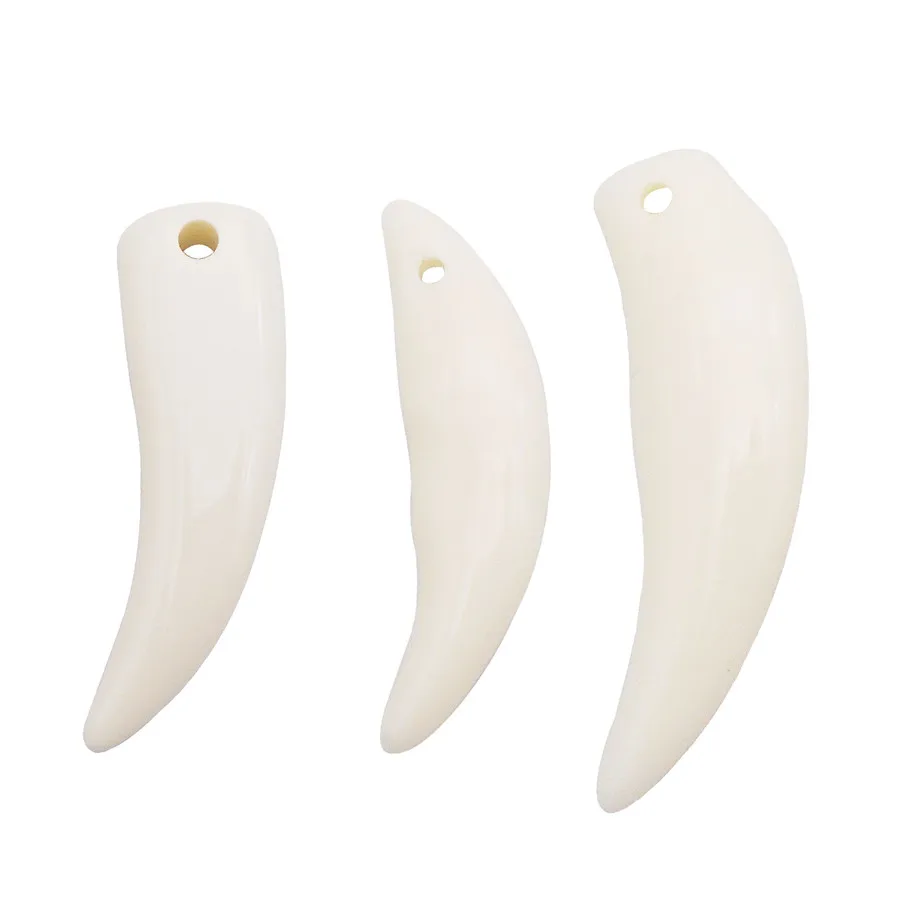 Julie Wang 6PCS White Resin Animal Teeth Charms Imitation Ivory Wolf Tooth Necklace Pendants Earring Jewelry Making Accessory