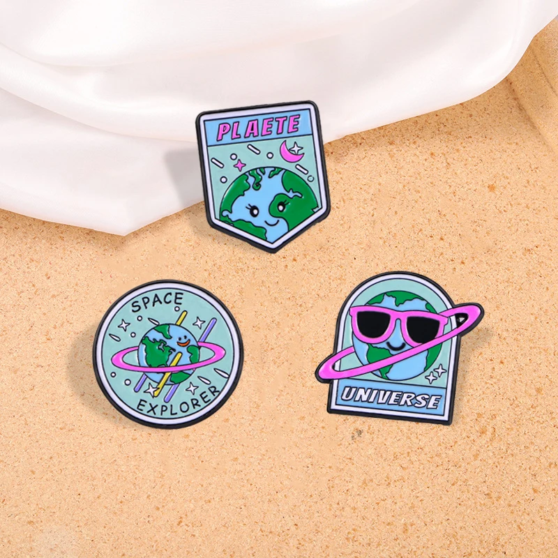 New Universe Collection Enamel Brooches Space Explorer Around Earth Lapel Pins image 3