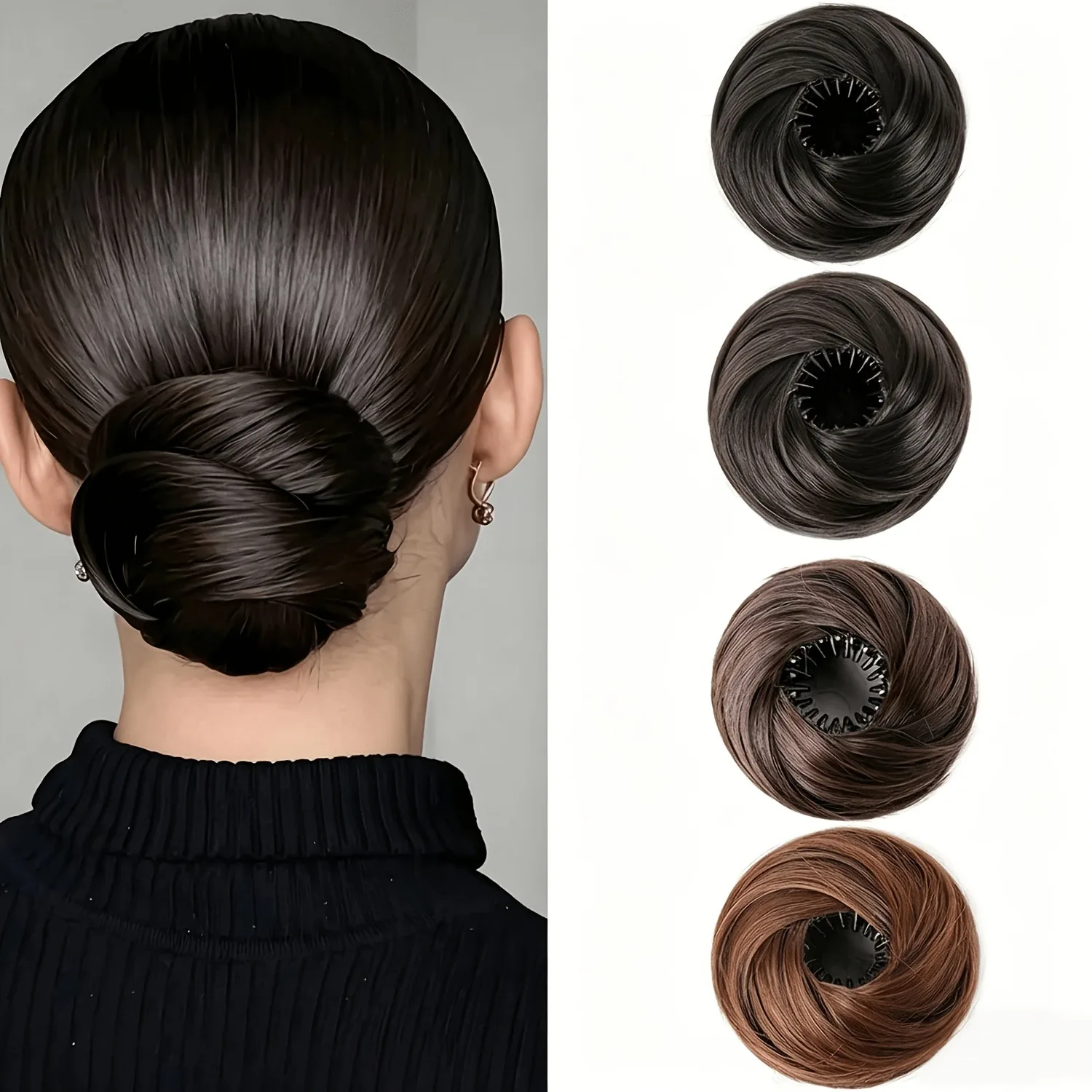 Coque Sintético Elástico para Cabelo, Extensão de Coque, Aplique de Cabelo para Coque, Coque Fácil de Fazer, Coque com Volume Natural para Mulheres