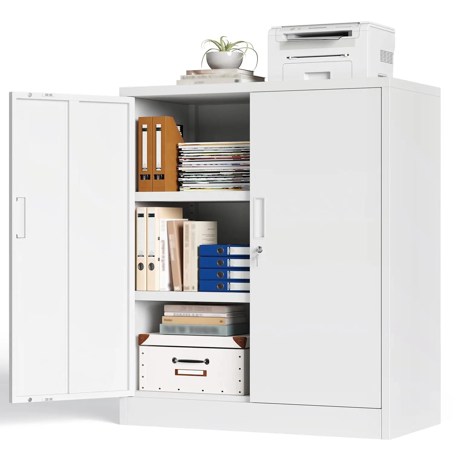 Metal Storage Cabinet with Lock and 2 Adjustable Shelves, 36