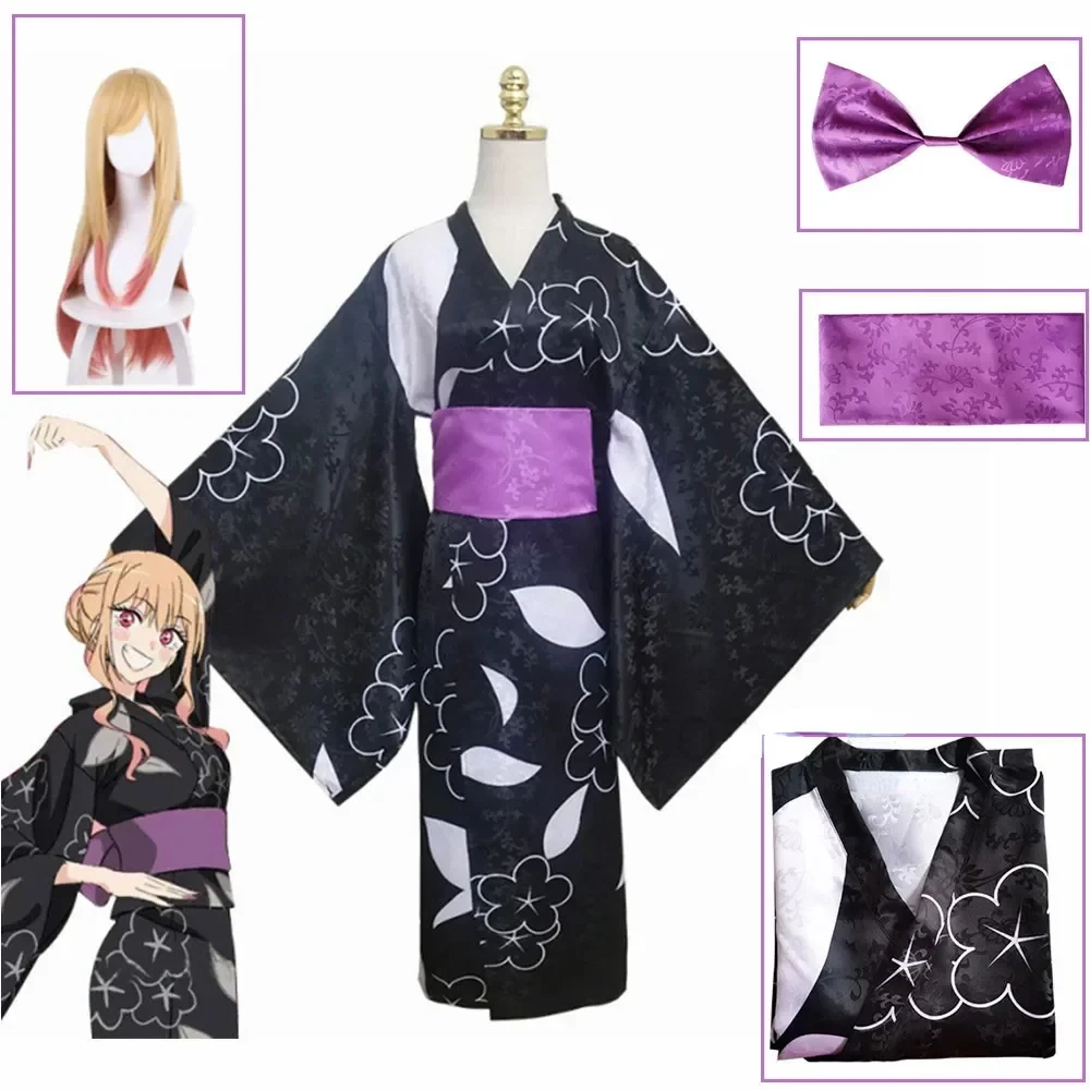 

Marin Kitagawa Cosplay Costume Kimono Anime My Dress Up Darling Marin Kitagawa Cute Black Kimono Suit Halloween Party Uniforms