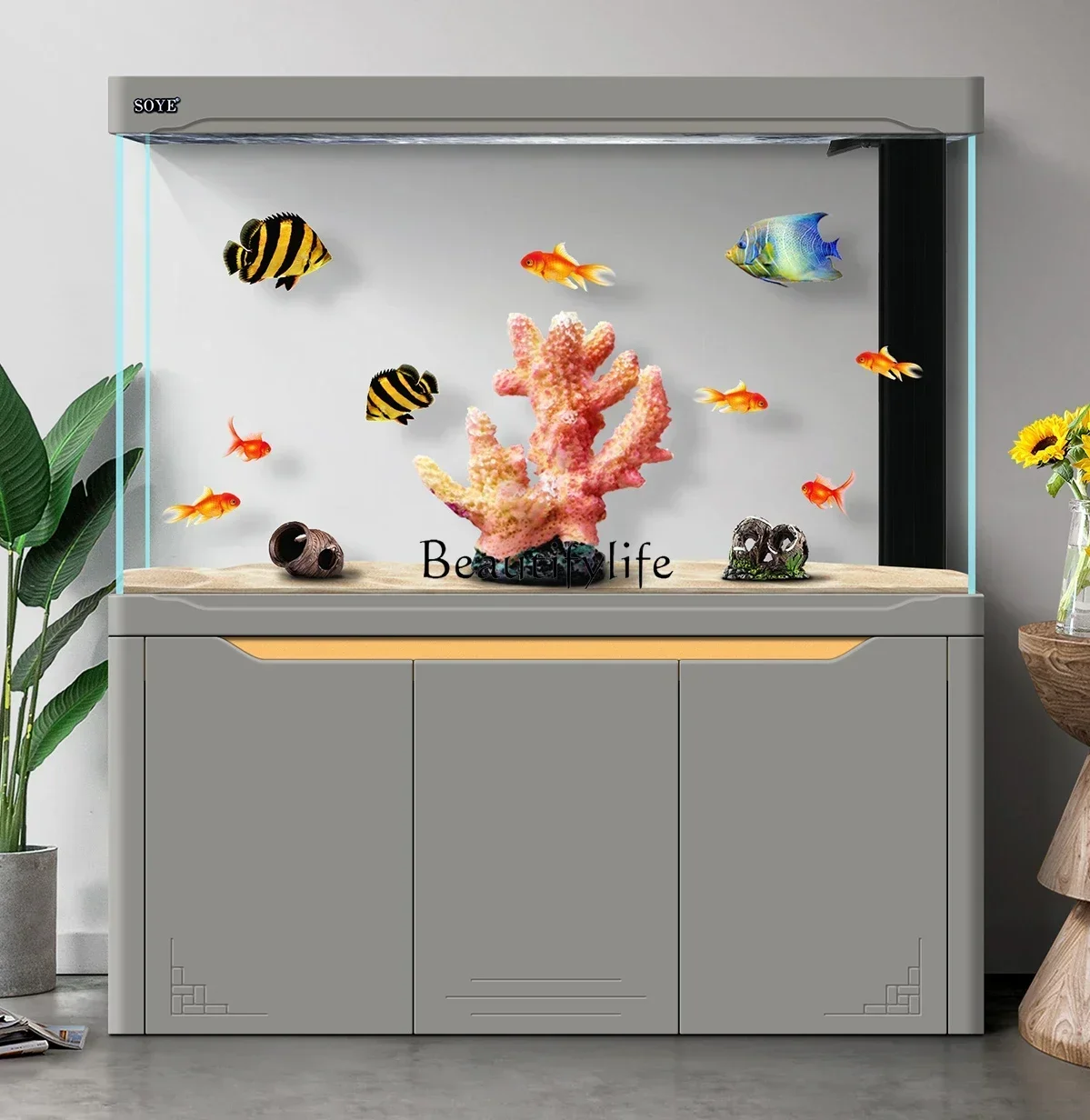 

LD33Super White Fish Tank Living Room Aquarium Floor Home Partition Screen Large Hallway Bottom Filter