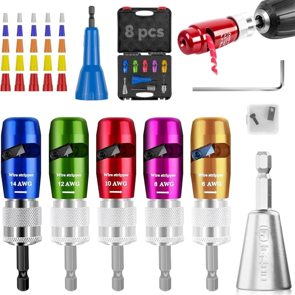 8pcs Wire Stripper And Twister Tool Set  For Electric Drill Driver Stripping Wire Tool Pliers Peeling Machine Cable Stripper