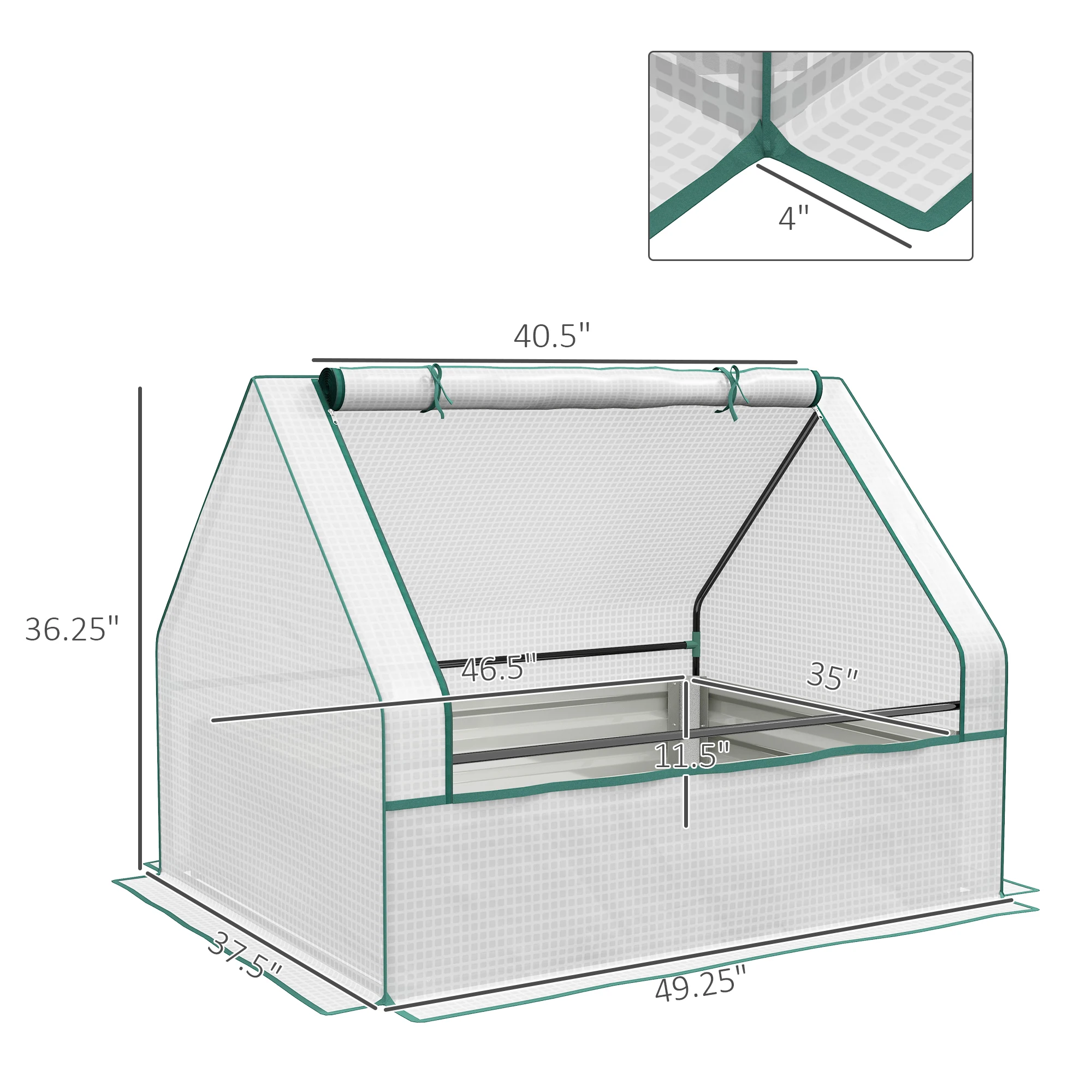 Outsunny Raised Garden Bed with Small Greenhouse, White and Silver