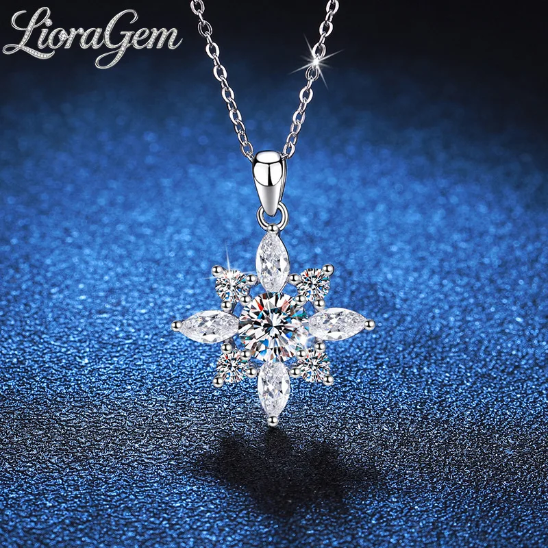 

LioraGem Diamond-studded Snowflake Pendant, Six-pointed Star D Color 1-carat Moissanite Collarbone Chain Platinum PT950 Stamp