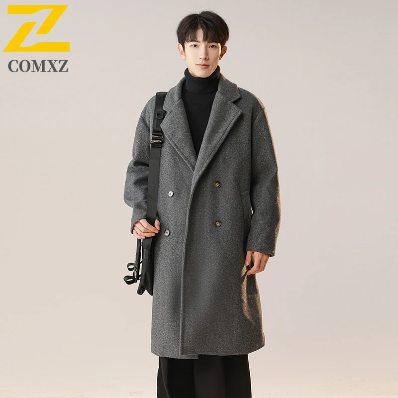 

COMXZ Premium Men Wool Overcoat Casual Turndown Collar Outdoor Office Thickened Warm Coat Daily Style Autumn Winter New Garment