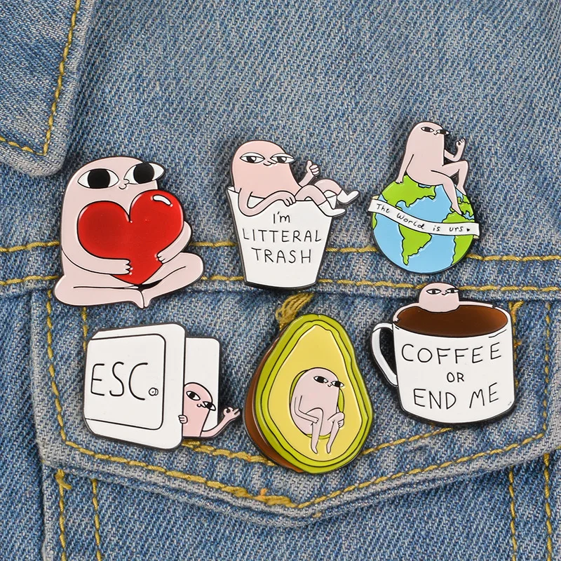 Pink Little Monster Avocado Coffee Cup Earth Love pin brooch Badge Men And Women Backpack Sweater Accessories Jewelry Pin