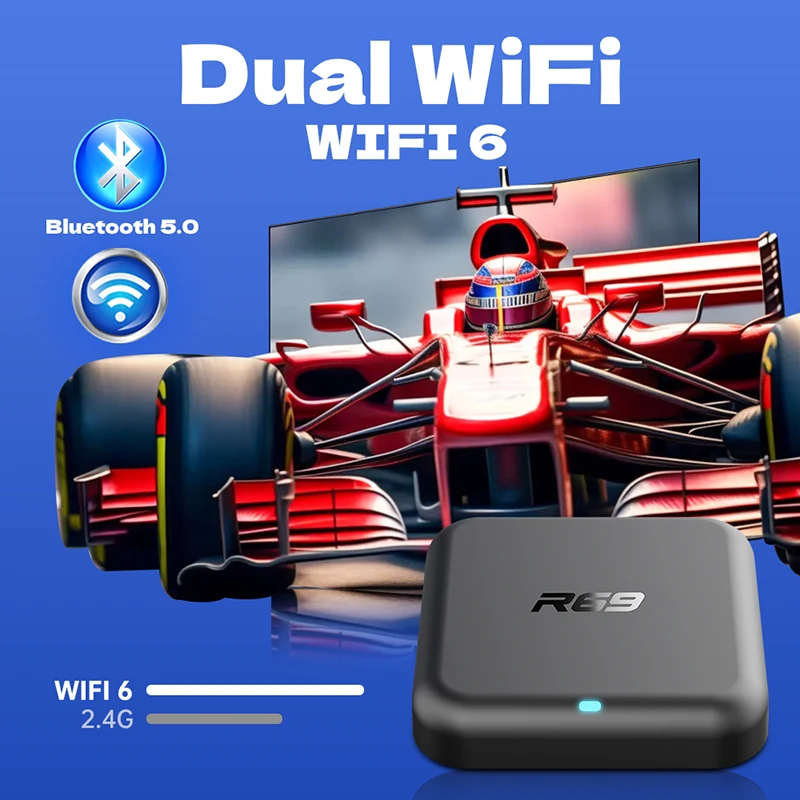 2025 Global Edition R69 Android 14 TV Box Wifi 6 con Bluetooth 5.0 Google YouTube Lettore multimediale Set-Top Box Supporto telecomando vocale