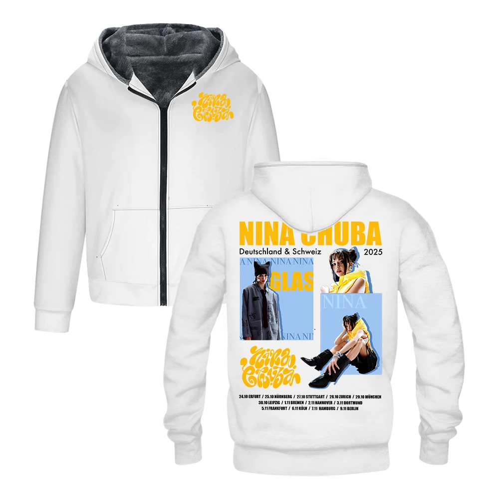 GF نينا تشوبا خمر الرسم 2025 الساحة جولة قلنسوة بسحاب كم طويل الشارع الشهير الرجال النساء سترة سترات معطف الشتاء #3