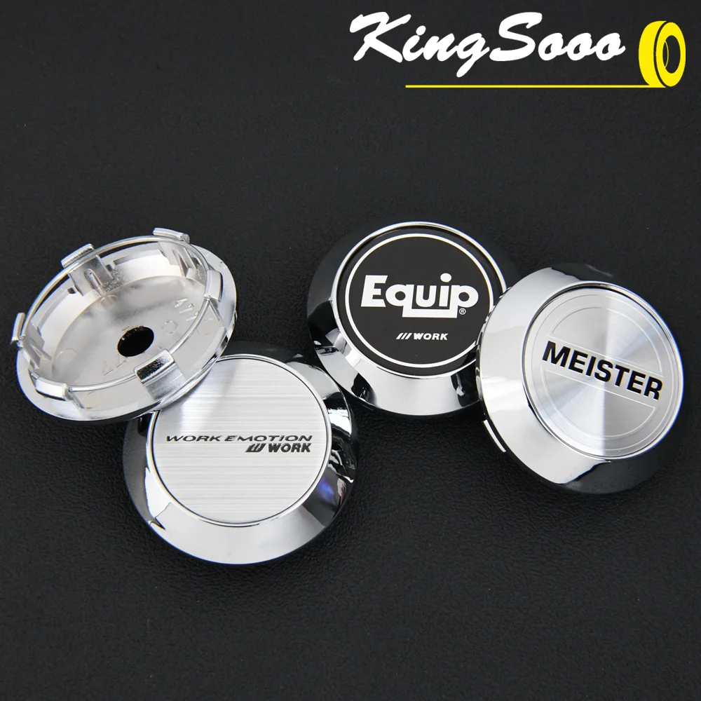 4PCS JDM EQUIP Cap Sport Rim 63mm Clip WORK MEISTER Emblem Sticker Wheel Center Caps Cover Hub Cap Black & Silver