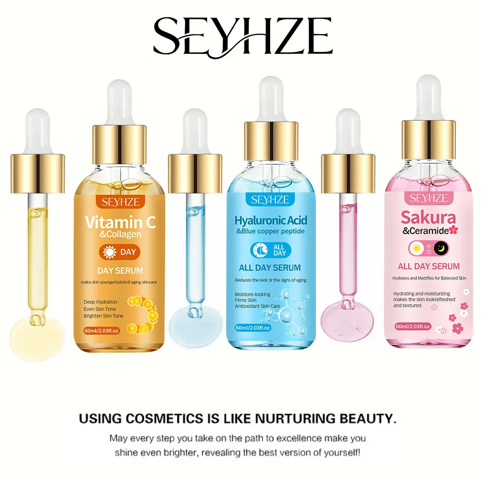 SEYHZE Collagen Vitamin C + Hyaluronic Acid + Cherry Blossom Ceramide Triple Effect Essence Set Day Night All Day Care 3pcs Incl