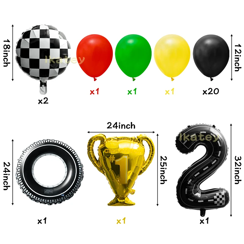 29Pcs Two Fast Birthday Party Supplies Decor Number 2 Large Digital Foil Balloons Inflatable Tires Traffic Light Trophy for Kids