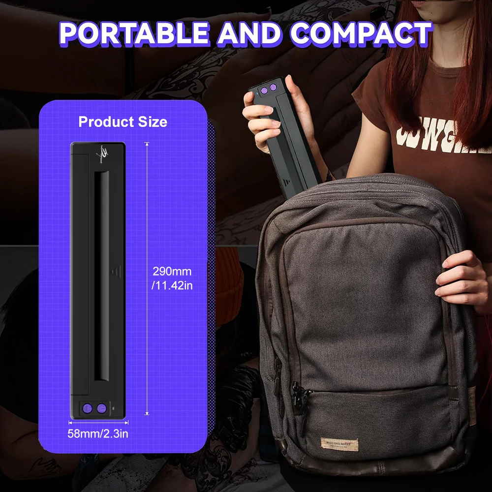 طابعة قوالب الوشم اللاسلكية P19 أو ورق نقل 20/100 قطعة - أداة نقل عالية الدقة بنمط الطابعة الحرارية A4 المحمولة