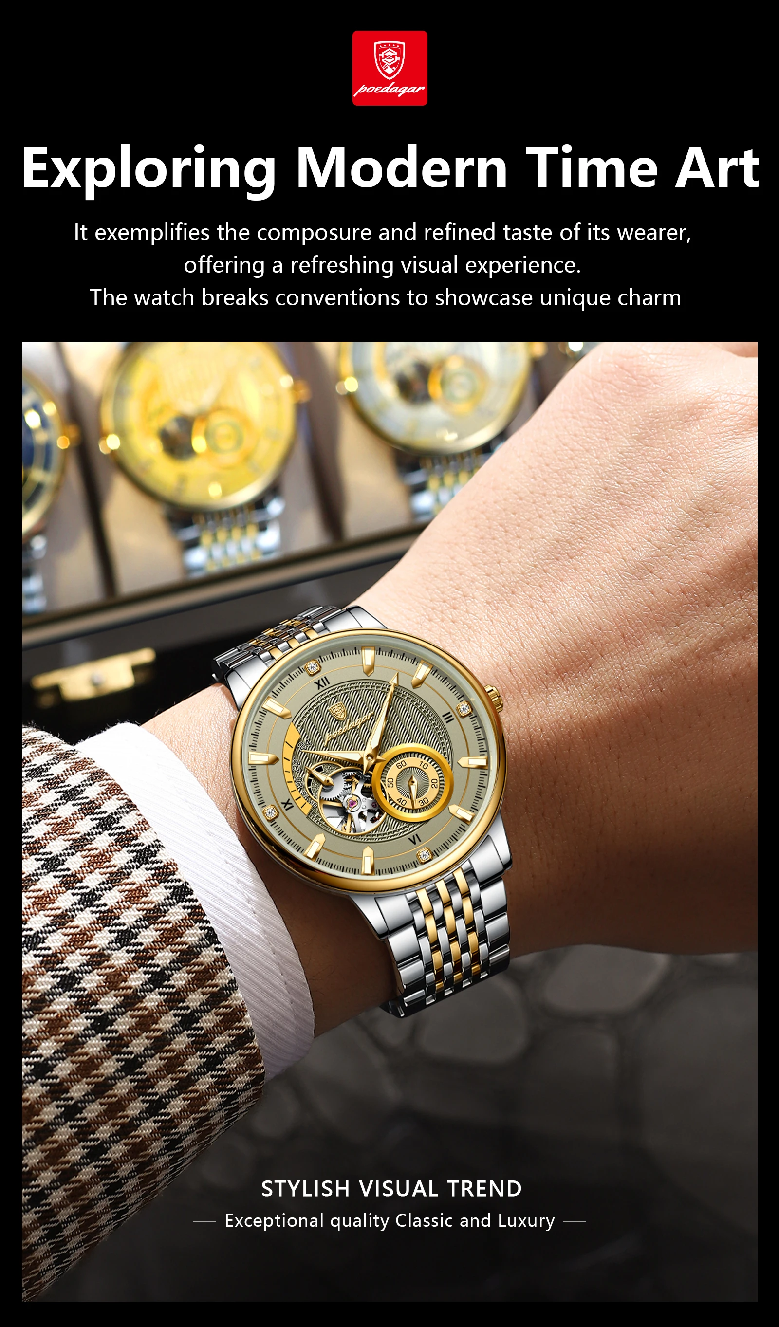 POEDAGAR Top Luxus Mann Armbanduhr Leucht Hohl Tourbillon Edelstahl Männer Uhr Mechanische Automatische herren Uhren Reloj – Detail 4