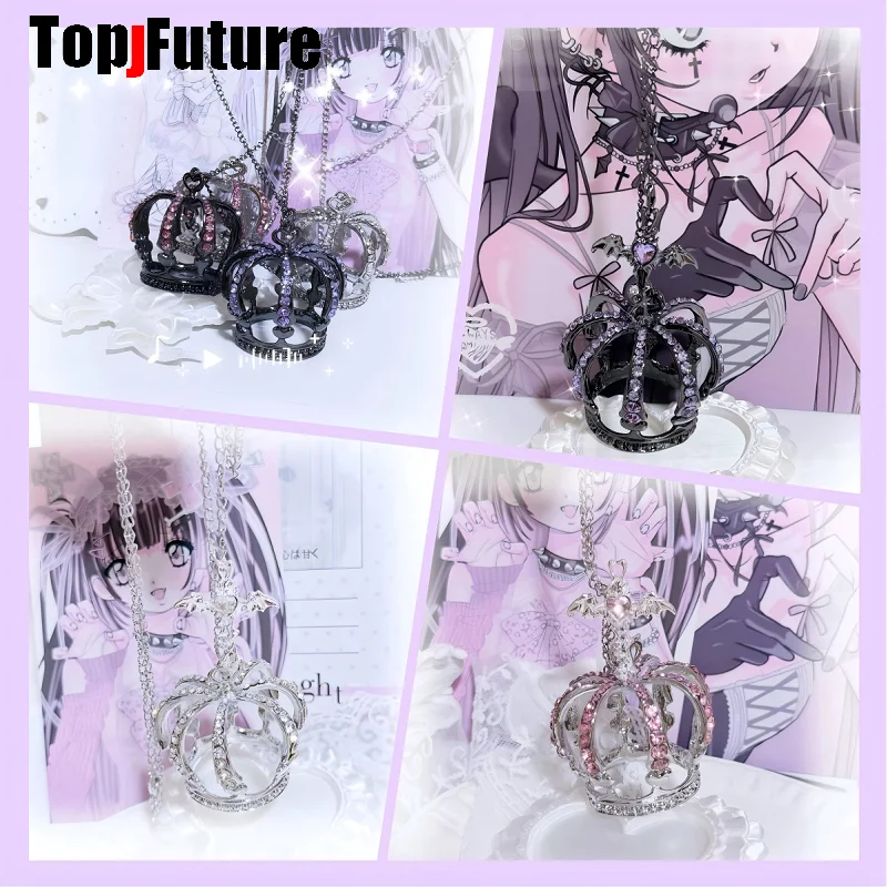 Y2K Japanese Mine Kei Local Idol Accessories Large Rhinestone Crown Sweater Chain Long Necklace Moe Sweet Cool Harajuku Gothic
