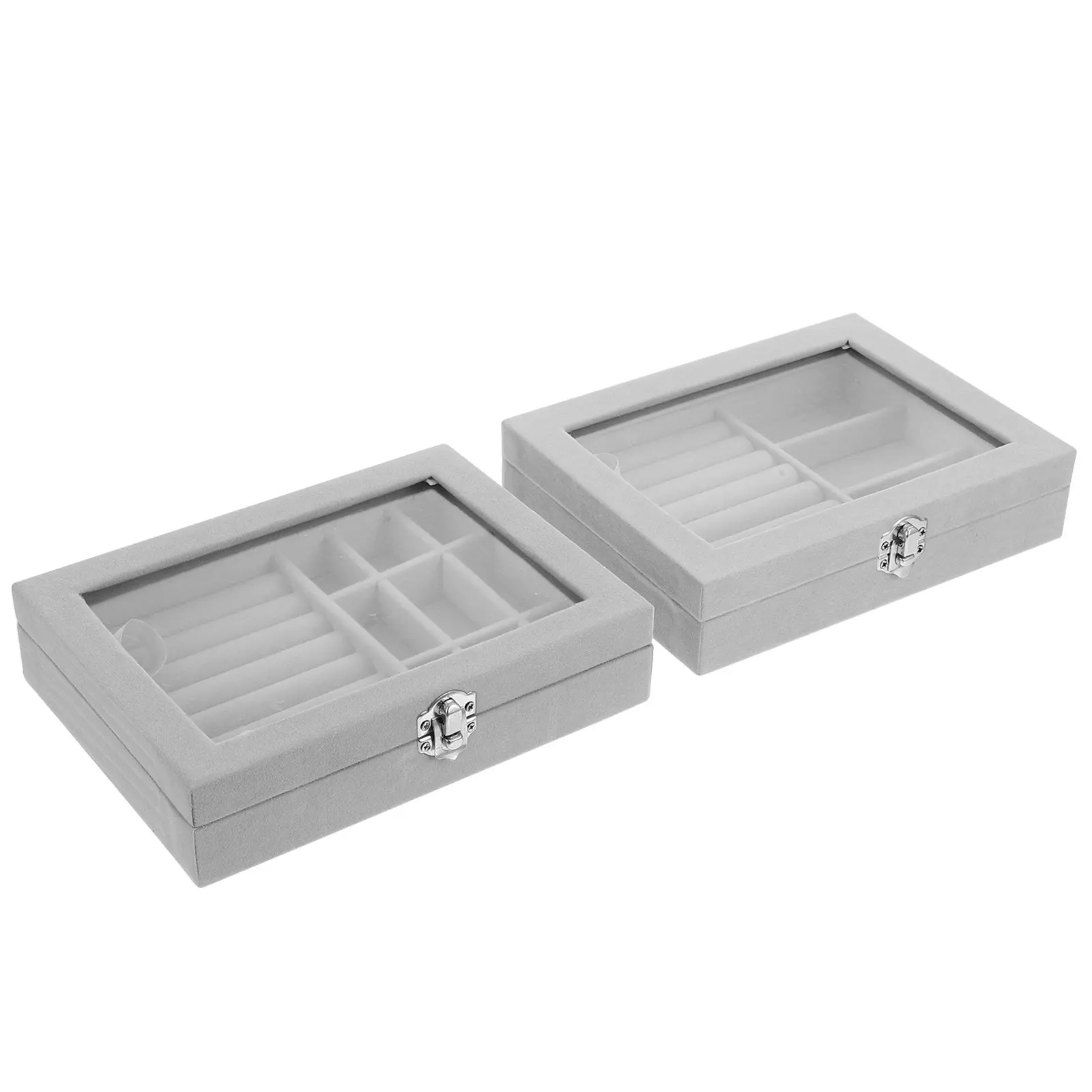 2Pcs Compact Jewelry Box Elegant Home Jewelry Holder for Women Desktop Dresser Organizer Case for Necklaces Earrings Rings