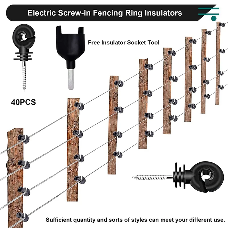 120Pcs Electric Fence Insulators Screw,Electric Fence Ring Insulator Tape Screw Wood Post Insulators Screw-In,Screw