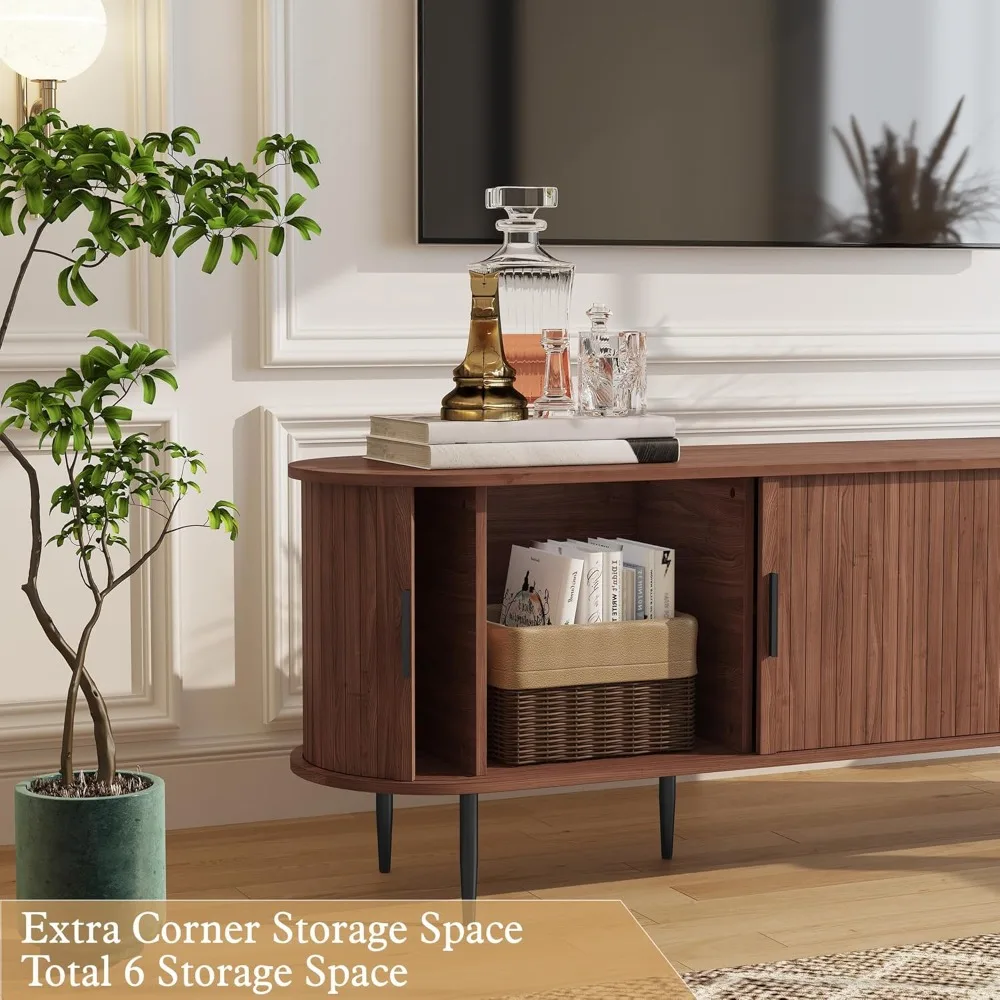 حامل تلفزيون مع باب تامبور لأجهزة التلفاز حتى 80 عامًا، مركز ترفيه مع مساحة تخزين، وحدات تحكم تلفزيون مخددة لغرفة المعيشة