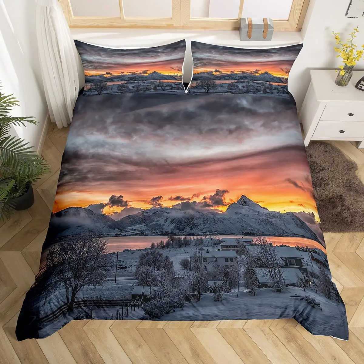 

Snow Mountain Duvet Cover Set Iceberg Sunrise Sunset Bedding Set Microfiber Winter Natural Scenery Quilt Cover Single King Size