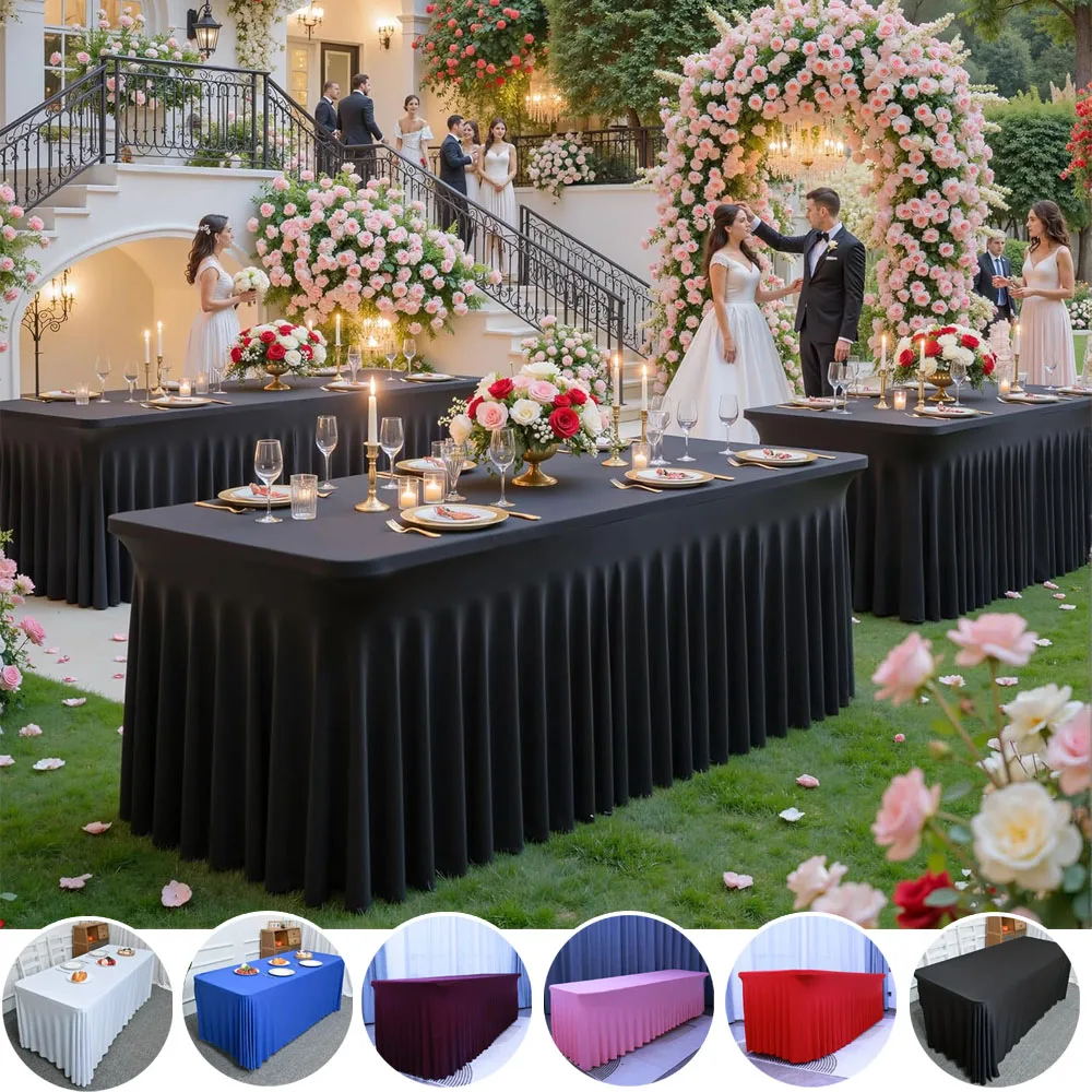 

6FT Stretch Spandex Table Skirt Elastic Table Fitted Cover Hem Fitted Tablecloth for Wedding Party Dustproof Decoration Скатерть