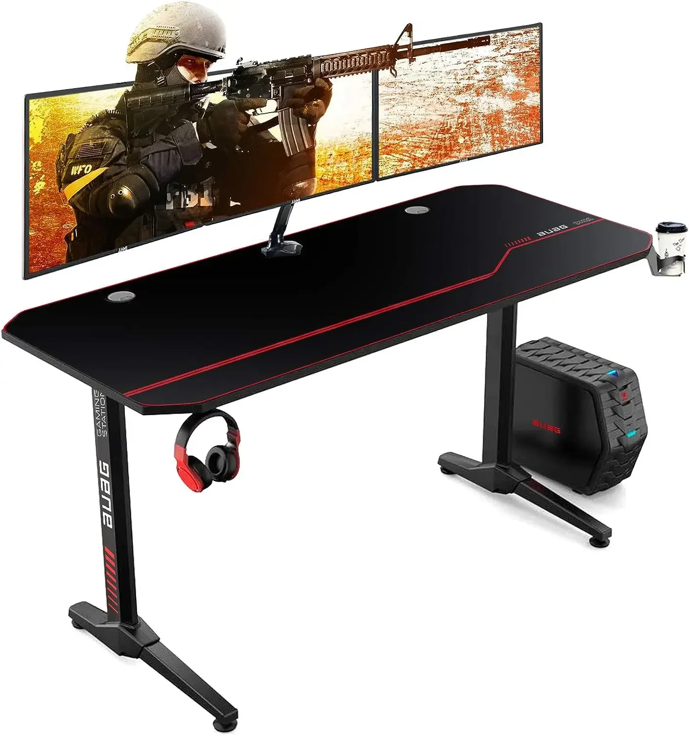 Gaming Desk Y-Shaped PC Computer Gaming Office Desk with Mouse Pad Home Office Study Carbon Fiber Surface Gamer Workstation