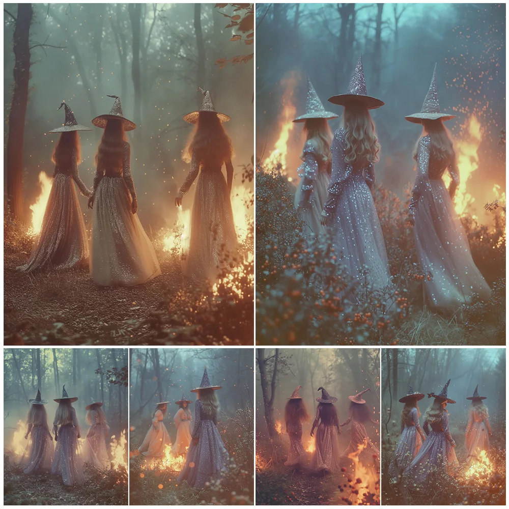 Witches Sabbath,Vintage Photography Art,Poster Print,Witch Sisters In Gorgeous Costumes,Gothic Photo,Wall Art,Home Decoration