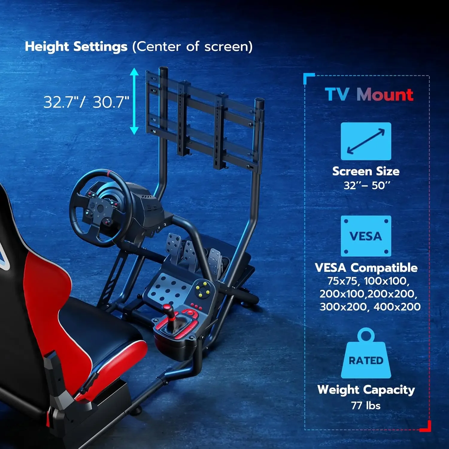 Racing Simulator Cockpit with Monitor Mount and Seat, Moza Racing Games on PS5, PS4, Xbox and PC