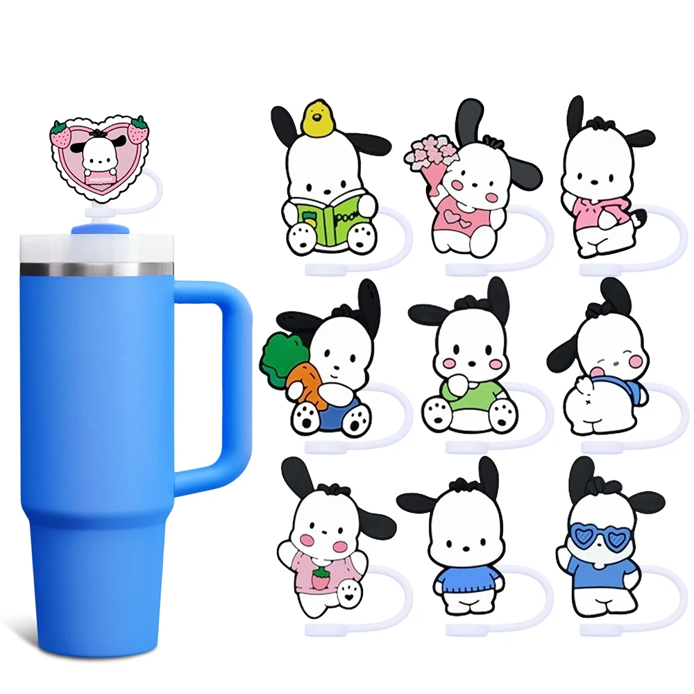 MINISO Sanrio Pochacco Straw Cover Cap 8-10MM Straw Plug Eco-friendly Splash Proof Drinking Cup Straw Cap Charms Pendant Gift