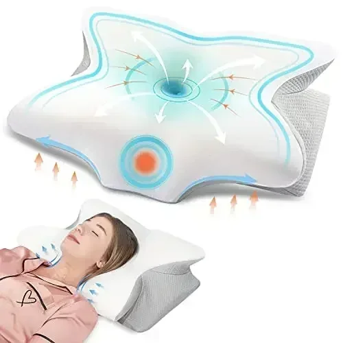 Cervical Pillow Contour Memory Foam Ergonomic Orthopedic Neck Support Pillow for Side Back Stomach Sleepers for Neck Pain Relief