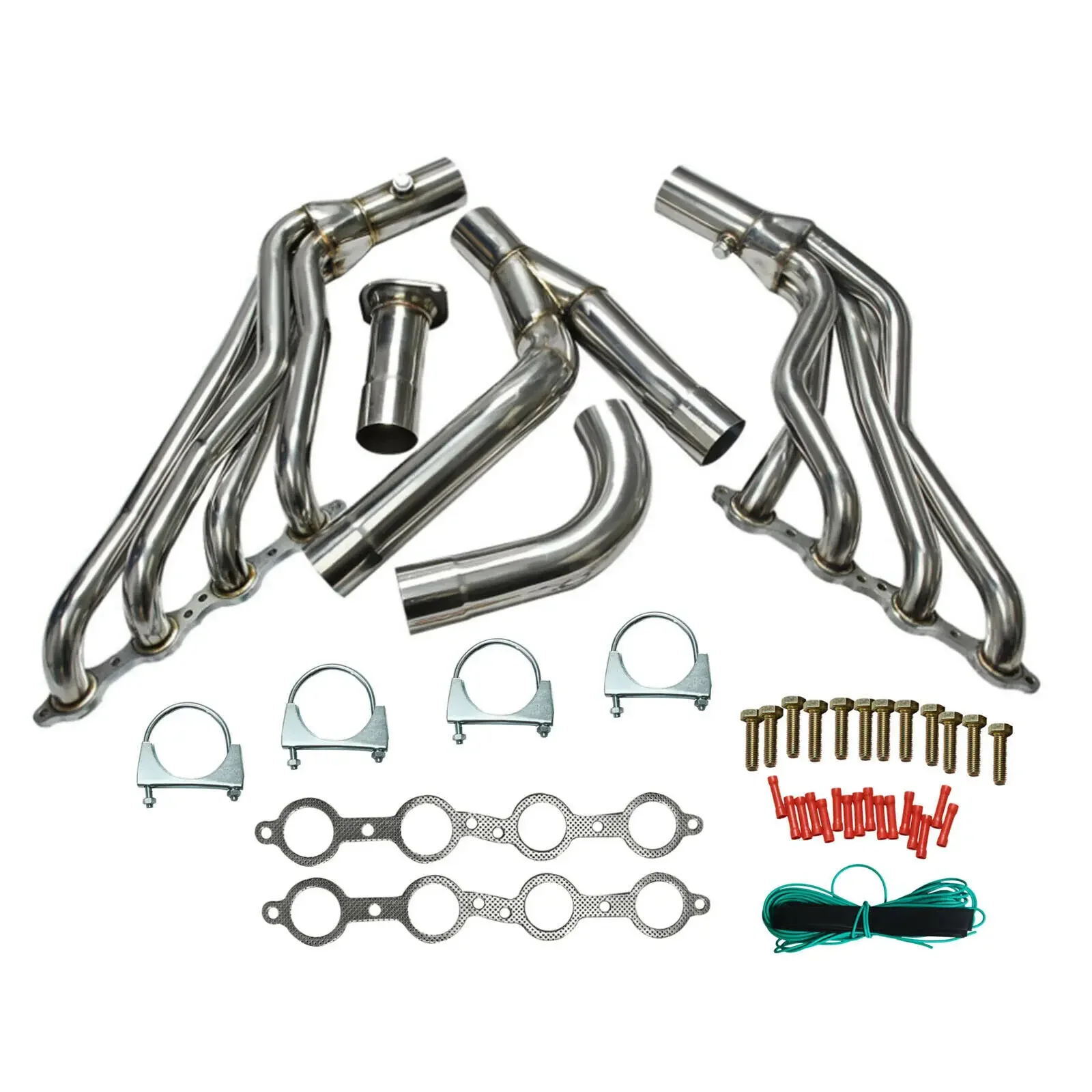 silver Long Tube Exhaust Manifold Header+Y-pipe For 1999-2006 Chevrolet Silverado 1500