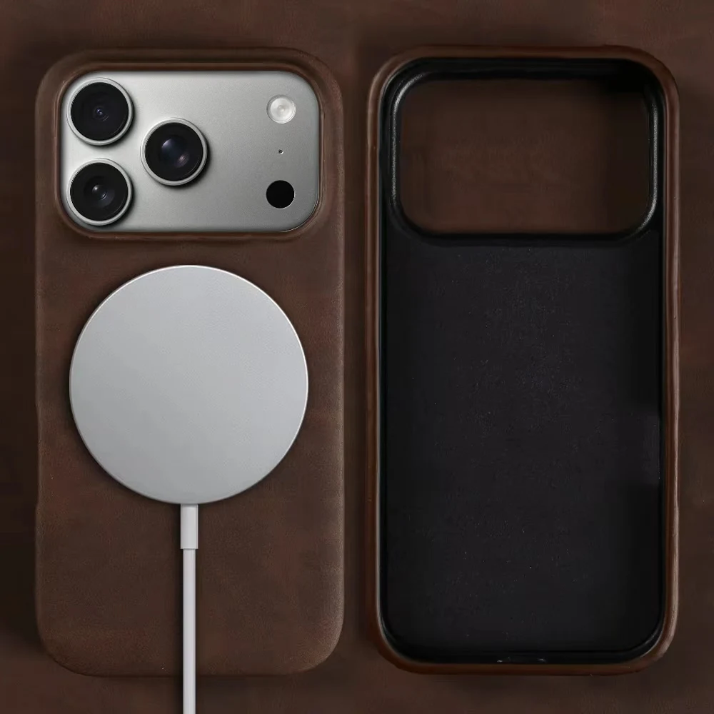 

Магнитный кожаный чехол для телефона MagSafe для iPhone 17, 16, 15, 14, Plus 13, 12, 11 Pro Max, роскошный деловой чехол с беспроводной зарядкой