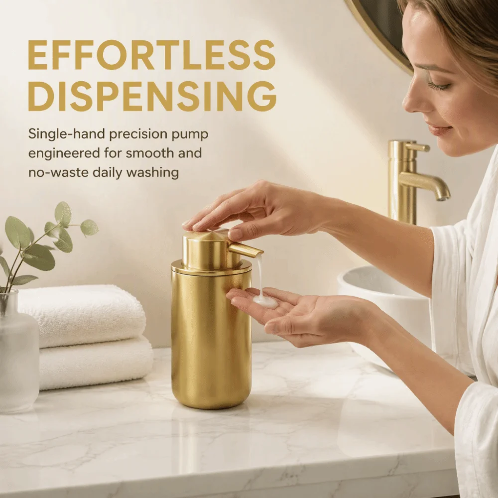 Stainless Steel Body Lotion Dispenser Plastic Pump Head 160ml Capacity Hand Soap Bottle Gold Color Reusable Bottle
