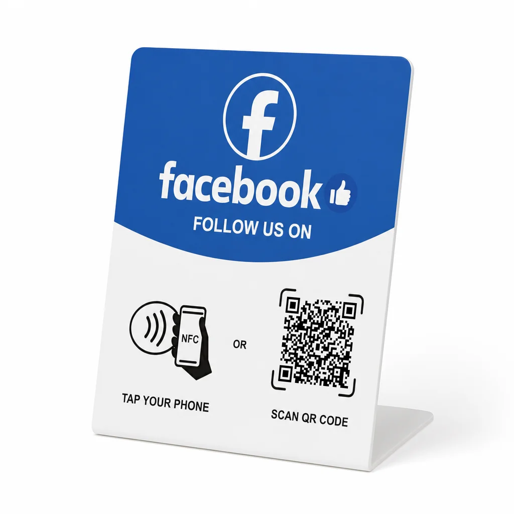 1pc Large NFC Countertop Display Stand Facebook Google Review Tap and QR Options Business Review and Social Media Sign for Cafe