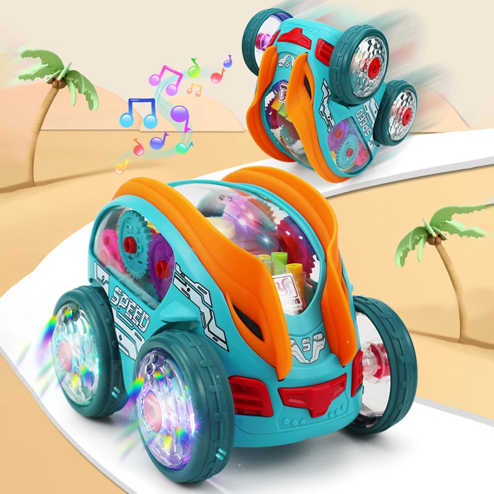 

Bump and Go Car Toys Transparent Gear Race Car Toy Vehicle Model with Colorful Moving Gears Birthday Christmas Gifts for Toddler