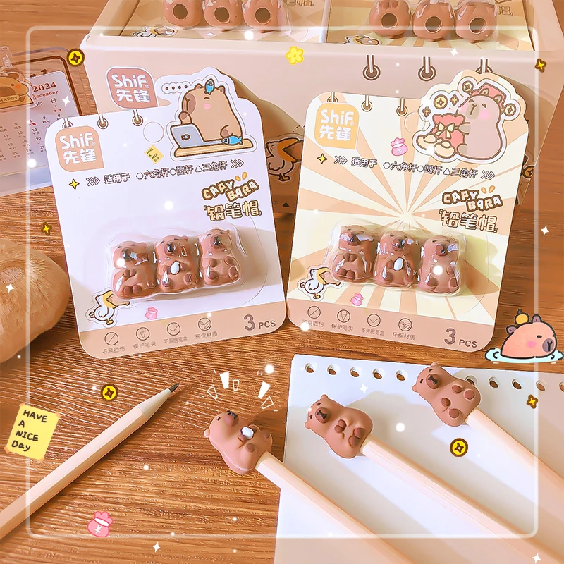 

Kawaii канцелярские принадлежности, школьный аксессуар для карандашей, чехол для ручки, канцелярские принадлежности, милая мини-капибара, кепка для карандашей, эстетические канцелярские принадлежности