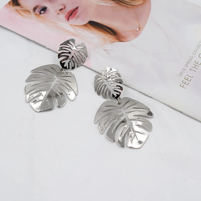 Trendy Metal Leaf Dangle Earrings for Women Small Big Double Layer Hollow Out Leaves Drop Earrings Party Retro Bohemian Jewelry