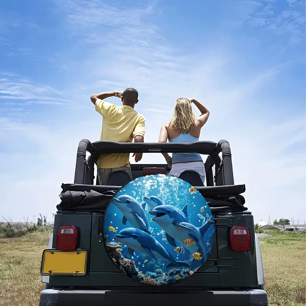 1pc, Outdoor Accessories Tire Covers Dolphin Versatile Polyester,Without Electricity Car Decor Use For Seaside Parking